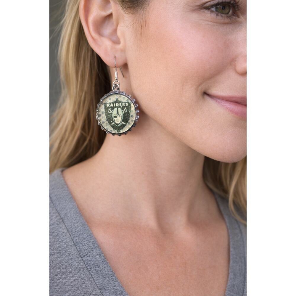 Las Vegas Raiders Bottle Cap Earrings Handmade Silver Glitter Football Jewelry